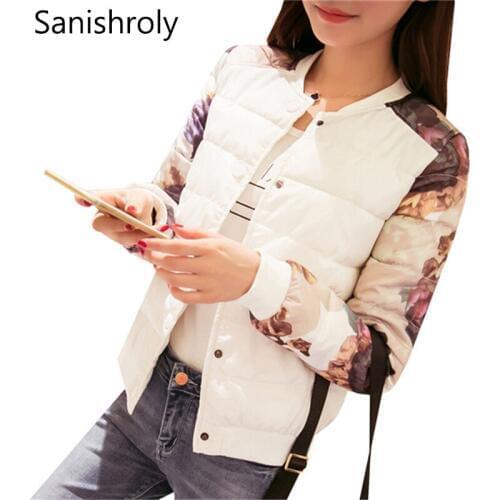 Sanishroly Autumn Winter Women Down Cotton Padded Warm Thick Print Coat Parka Lady Short Jacket Outwears Tops Plus Size 3XL S251