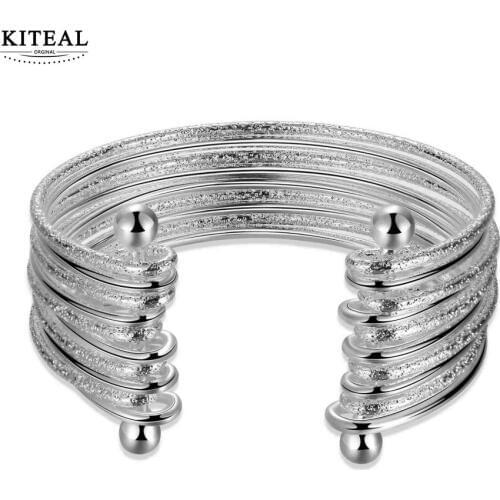 KITEAL Vintage Love silver color Bracelet & Bangle for female Sandy light Multi line bracelet joyas