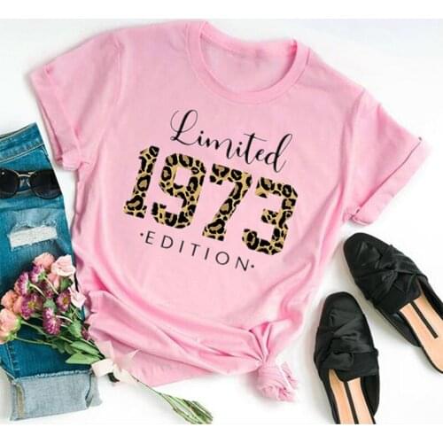 Limited Edition Vintage 1973 Leopard Sweatshirt 48th Birthday Gift Short Sleeve cotton O Neck Female Clothing harajuku kawaii