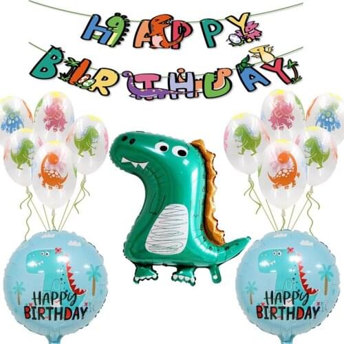 1Set Kawaii Dinosaur Birthday Party Balloons Decoration Supplies Cute Crown Cartoon Jurassic Dragon Banner Kid Toy Number Ballon