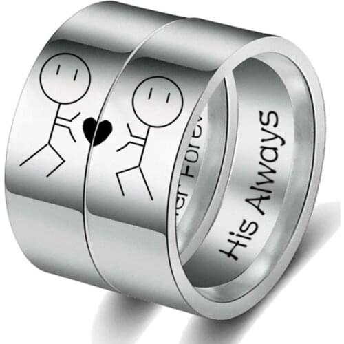 1PC Couple Ring His always Stainless steel Ring Silver Color Simple Design Her King Wedding Ring for Female Men