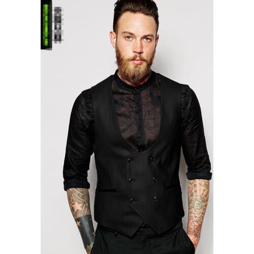 2017 Latest Coat Pant Designs Black Double Breasted Men Vest Waistcoat Fashion Slim Fit Skinny Formal Custom Colete Masculino