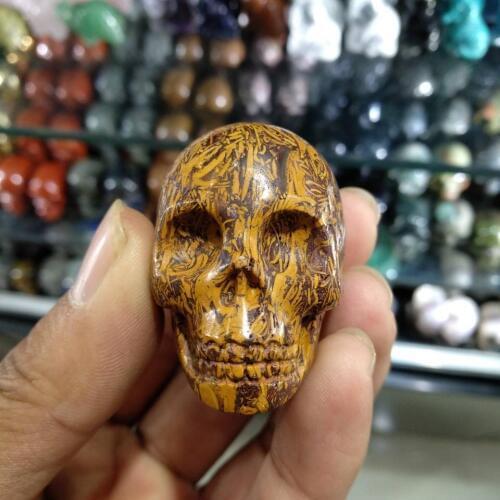 2in GOLD Bamboo Carved Crystal Skull, Realistic,Crystal Healing Skeleton