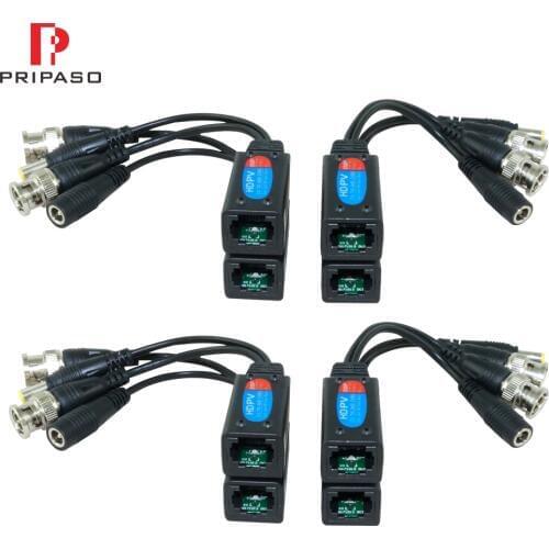 Pripaso 4 Pairs 8MP HD Video Balun Cable Transmission Twisted Pair Transmitter BNC to RJ45 Adapter Support HDCVI TVI AHD Camera