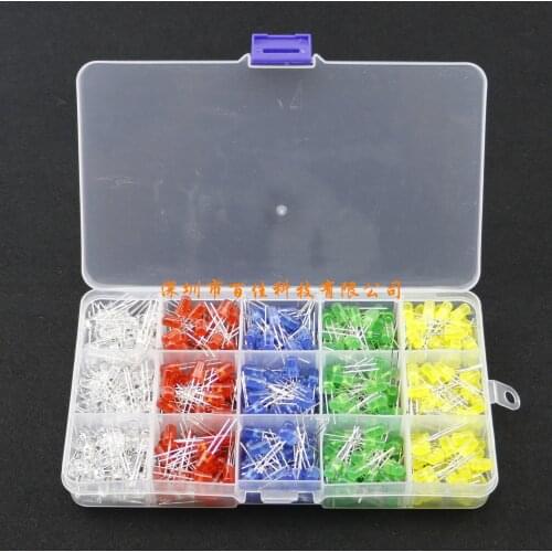 500Pcs 5mm LED red, yellow, blue, green and white five-color light-emitting diode set