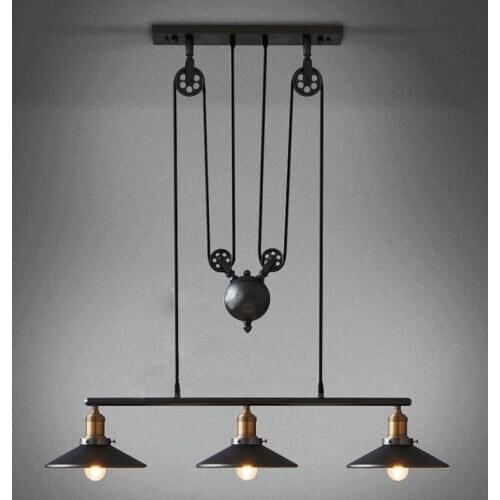 American Retro Coffee Shop Iron Pulley Chandelier Creative Loft Lamp Diner E27 Hanging Lights Free Shipping