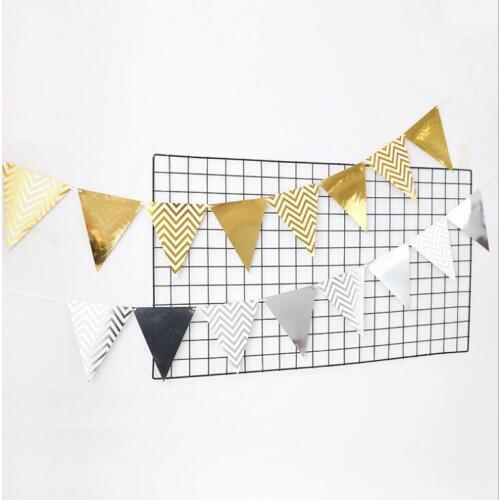 Paper Flag pennant Party bell garland Banner Bunting for Birthday Wedding Party Decoration DIY favor baby shower wave golden Wh