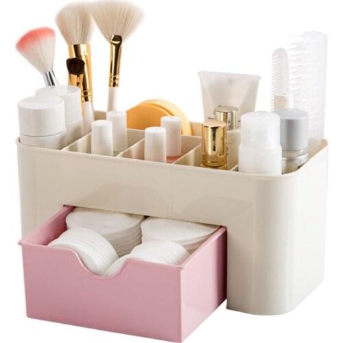 Saving Space Desktop Cosmetic Brush Storage Case with Drawer Makeup Item Pens Desk Organize Box Plastic Holder Organizers Boxes