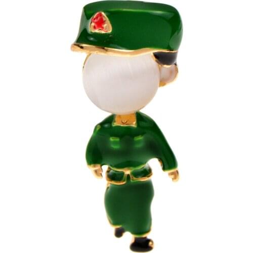 CINDY XIANG Creative Opal Enamel Green Boy Brooches Cartoon Cute Peoples Liberation Army Brooch Pins Soldier Jewelry Gifts