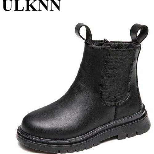 ULKNN Childrens Autumn Boots Kids' Shoes Leather Fashion Boots For Girl Non-slip Winter Baby Boy Todder Shoes 4-12Y Mid Boot