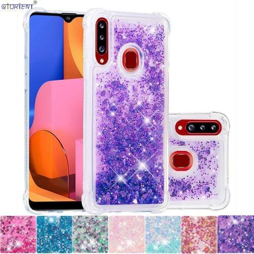 For Samsung Galaxy A20s Cute Glitter Flowing Liquid Quicksand Bumper Cover SM-A207F/DS SM-A207FN/DS Silicone Fitted Phone Case