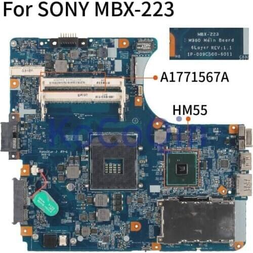 KoCoQin laptop Motherboard For SONY MBX-223 M960 1P-009C500-6011 A1771567A HM55 Mainboard