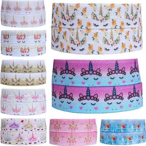 FLRA ElasticFLRA RIBBON unicorn face printed soft fold over elastic