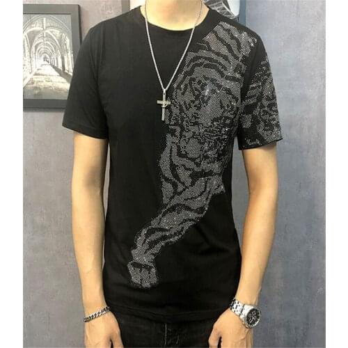 Summer New Short-sleeved T-shirt Mens Individual Round-collar Bottom tshirt Ironing Tiger Pattern Half-sleeve
