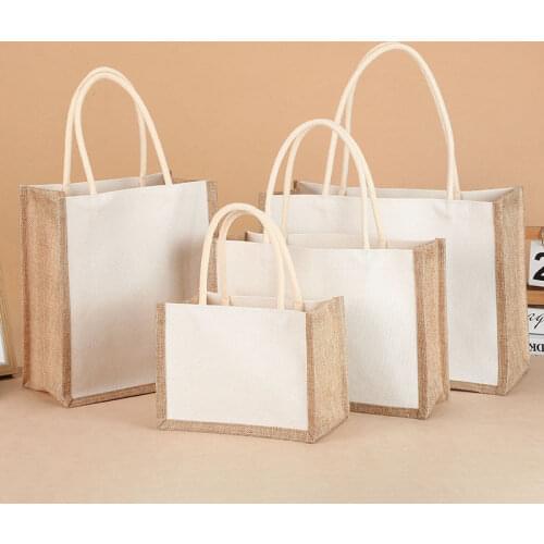 Blank Jute Shopping Tote Bags Canvas Reusable Grocery Storage Handbags Eco Large Capacity Burlap Beach Women Daily Use Foldable