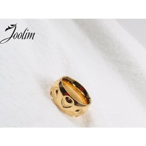 Joolim High End 18K Gold PVD Cute Peach Heart Rings for Women Stainless Steel Jewelry Wholesale