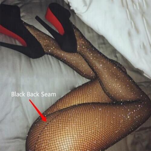 Sexy Glitter Stockings Rhinestone Fishnet Tights Plus Size Women Back Seam Pantyhose Sexy Lingerie Hot Sale Femme Calcetines