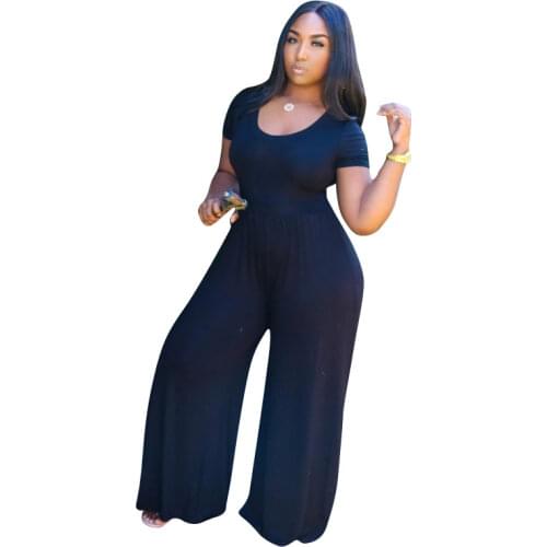 X-5XL plus size jumpsuit summer 2021 women clothing fashion loose solid short sleeve round neck wide leg rompers wholesale