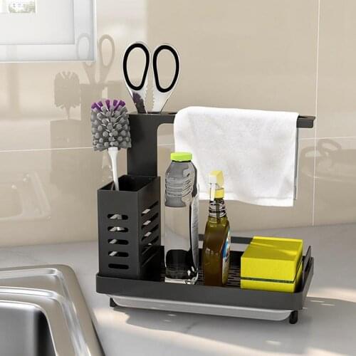 Kitchen Organizer Storage Shelf Sink Drainer Rack Wall Mounted Caddy Soap Brush Cleaning Cloth Holder Kitchen Accessories Basket