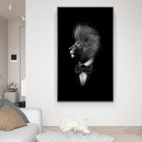 Lion in a Suit Modern Art Canvas Paintings On the Wall Art Posters And Prints Animals Art Wall Pictures Home Wall Decor Cuadros