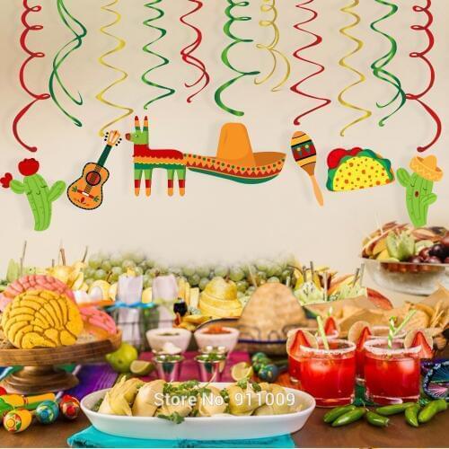 Mexico Cinco de Mayo Party Supplies PVC Hanging Swirl Ceiling Spiral Ornament Backdrops Party Decorations XL070