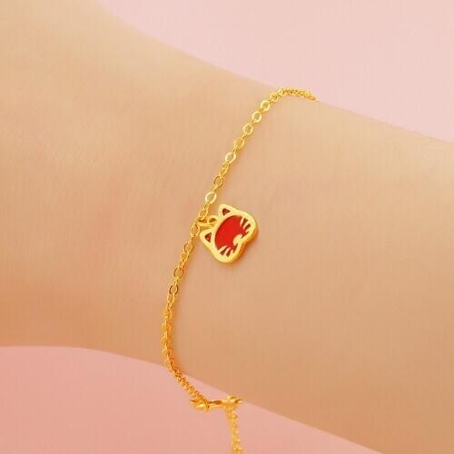 Cute 24K gold color Lucky Cats Charm enamel Bracelet Bangle for Women link Chain Friendship Bracelets Wholesale Christmas gifts