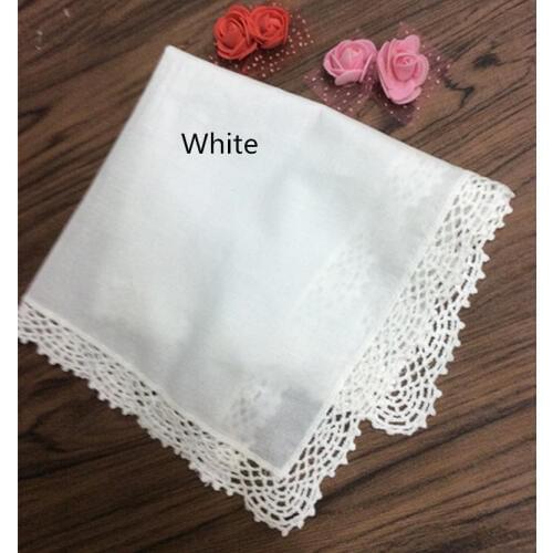 12PCS/Lot Fashion Womens Handkerchiefs 12"x12"Cotton Wedding Handerchief Embroidered crochet Lace edges Hankies Hanky for bride
