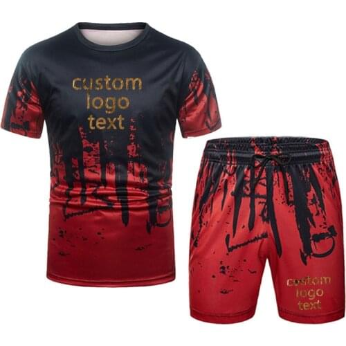 Men Tracksuit 3D Clothing Sportswear 2 Piece Set Fitness Summer Print Shorts + T Shirt Mens Suit Custom Your Logo