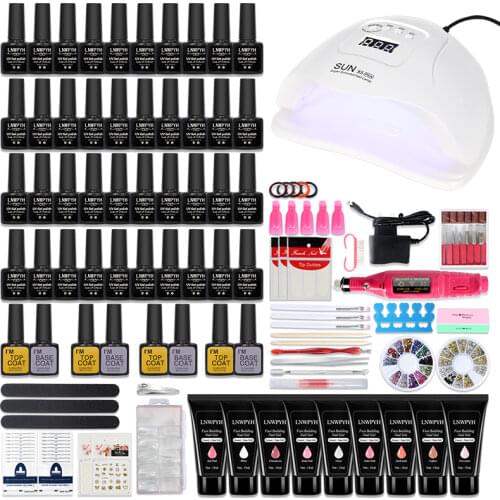 Nail kit UV LED Nail Lamp dryer & Extension 9 color Building Gel nail Polish kit 20000RPM Electric Nail Drill Nail Art set