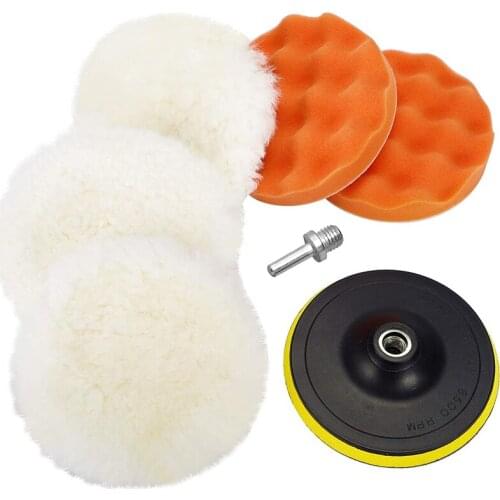 7pcs 5 Inch Woolen Polishing Pad Kit With Buffing Wheel Wave Sponge For Drill Sponge and Wool Polishing Pad Set for Auto Waxing