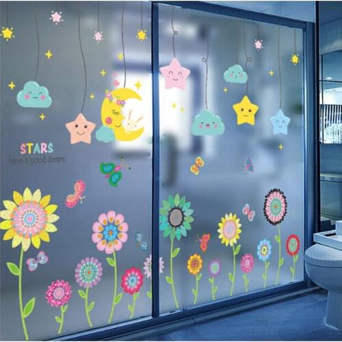 [SHIJUEHEZI] Flowers Plants Wall Stickers DIY Stars Clouds Wall Decals for Living Room Kids Bedroom Kitchen Home Decoration