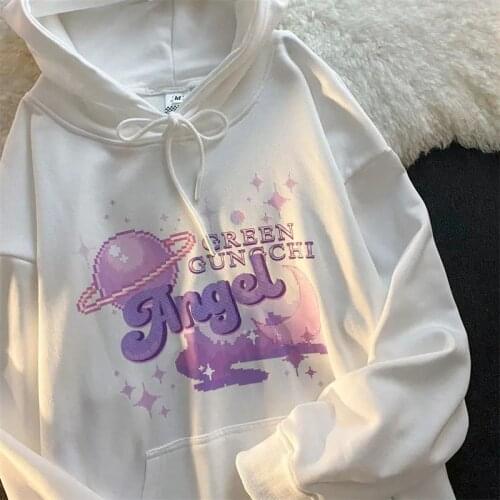 New Hip Hop Streetwear Planet Angel Print Anime Hoodies Clothes for Teens 2021 Winter Harajuku Korean Fashion Long Sleeve Tops