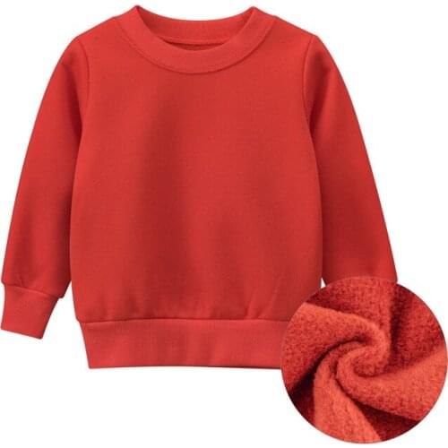 Boys Girls Solid Color Sweatshirt Plus Velvet Pullover Top Baby Long Sleeve Cotton Children Autumn Spring Kids Clothes Dropship