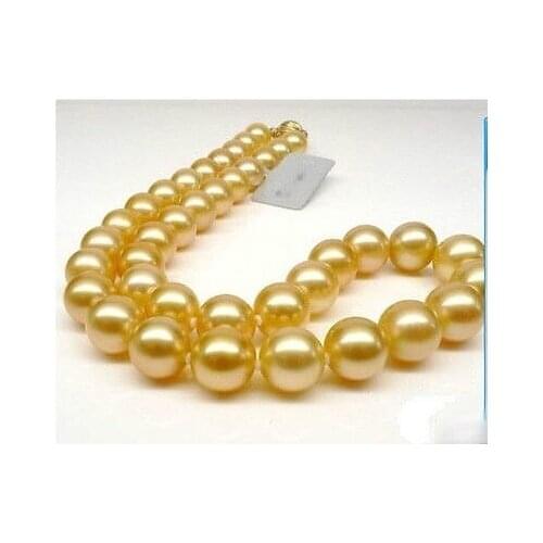 GENUINE Huge 18" Round 10-9 mm AAA south sea golden pearls Necklace Gold clasp