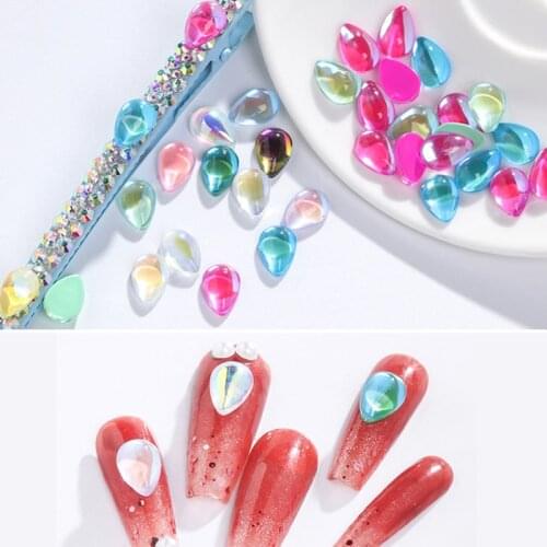 Heart Multicolor Acrylic Crystal Nail Art Rhinestones Flatback Water Dropl Non Hot Fix Rhinestones Glitter Strass B4059