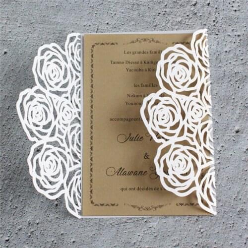 Rose laser cut invitation marriage business greeting cards personalized design 50 pcs