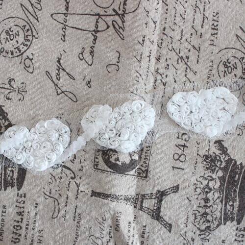 Rosette heart flower trim shabby flower trim chiffon heart flower hair accessories 1yards White