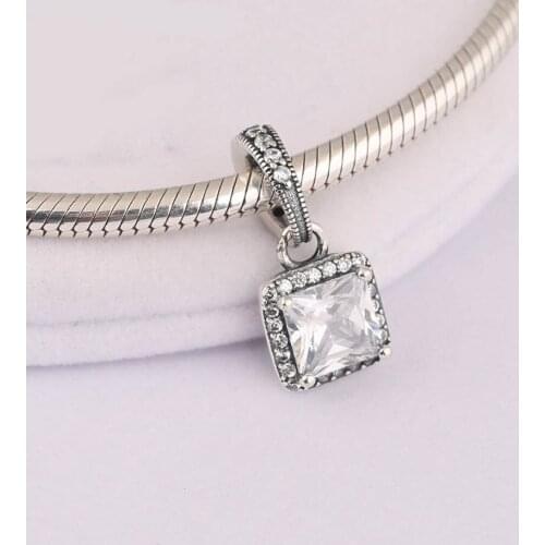 S925 Silver Dangle Beads fit Pandora Bracelet Timeless Elegance Pendant Clear CZ Pave Crystals DIY Jewelry