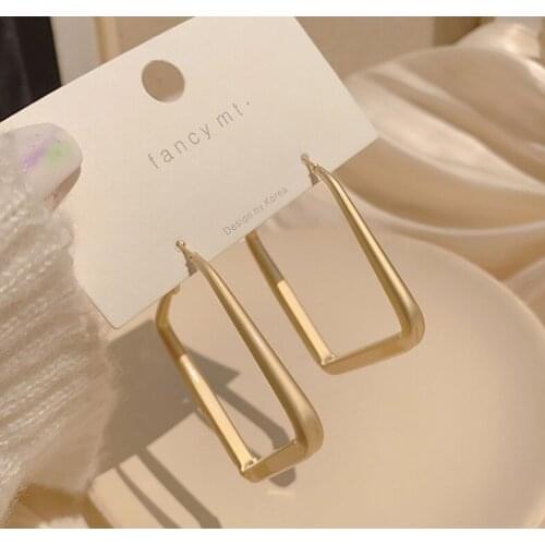 Square 2021 new matte gold geometric earrings fashion 925 silver needle Ear studs simple personality temperament accessories