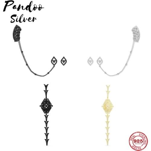 S925 Sterling Silver Jewelry 1:1 Copy, Sliding Ear Cuff Chain With Studs Tail Drop Earring Jewelry Women Dangle Earrings