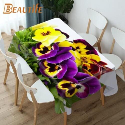 Beautiful Pansies Flowers Customize Many Sizes Kitchen Tablecloth Korean Interior Dining Table Decor Anti-Stain Table Covers
