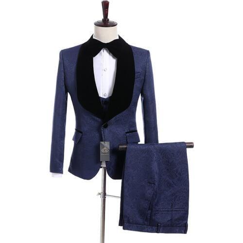 Handsome Groomsmen Wool blend Groom Tuxedos Mens Wedding Dress Man Jacket Blazer Prom Dinner (Jacket+Pants+Tie+Vest) A19