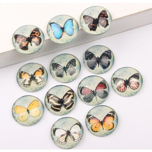Reidgaller handmade mixed round dome vintage butterfly photo glass cabochon 10mm 12mm 14mm 18mm 20mm 25mm diy jewelry findings