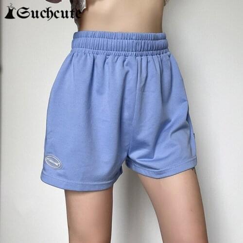 SUCHCUTE Summer Casual Loose Sports Shorts For Women High Waist Korean Style Letter Print Basic Activewear Shorts Harajuku