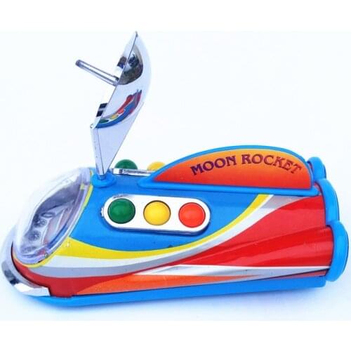 [Funny] Adult Collection Retro Wind up toy Metal Tin Moon Rocket Lunar rover Mechanical Clockwork toy figures model kids gift