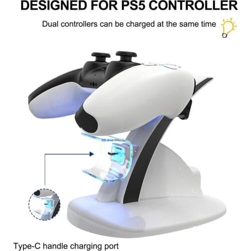 Charging Station For PS5 Controller Dual USB C Gamepad Charger Adapter with Indicator Light For PlayStation Game Controllers