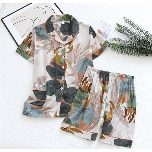 DAILOU 2021 Womens Pajamas Thin Homewear Short-sleeved Shorts Large Floral Print Pajamas Home Service Ladies Pajamas For Women