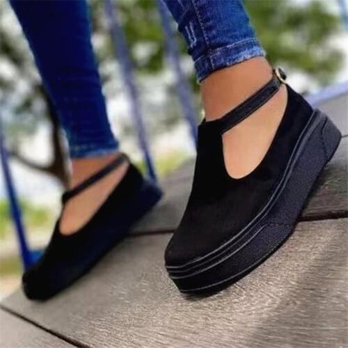 2021 New Womens Platform Vulcanized Summer Flats Women Casual Loafers Plus Size Female Buckle Strap Shoes Fashion Footwear
