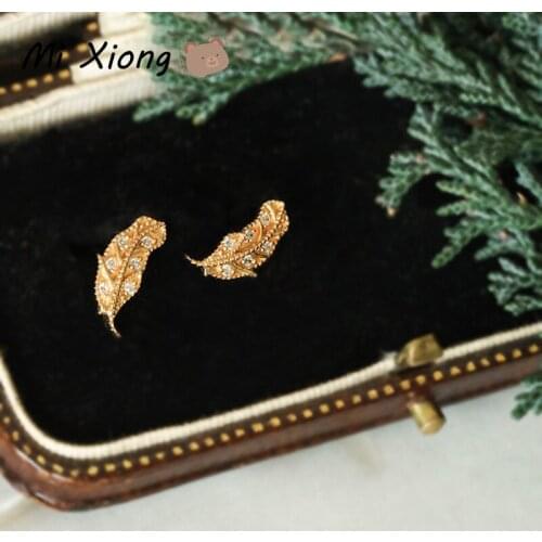 Mi Xiong 925 Sterling Silver Stud Earrings Womens Gold Leaf Luxury Jewelry Fine Diamonds Exquisite Elegant Party Wedding Charm
