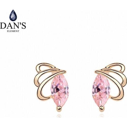 DANS ELEMENT 3 Colors Real Big Brand AAA Zirconia Micro Inlays Butterfly Stud Earrings for Women Animal 99680pink
